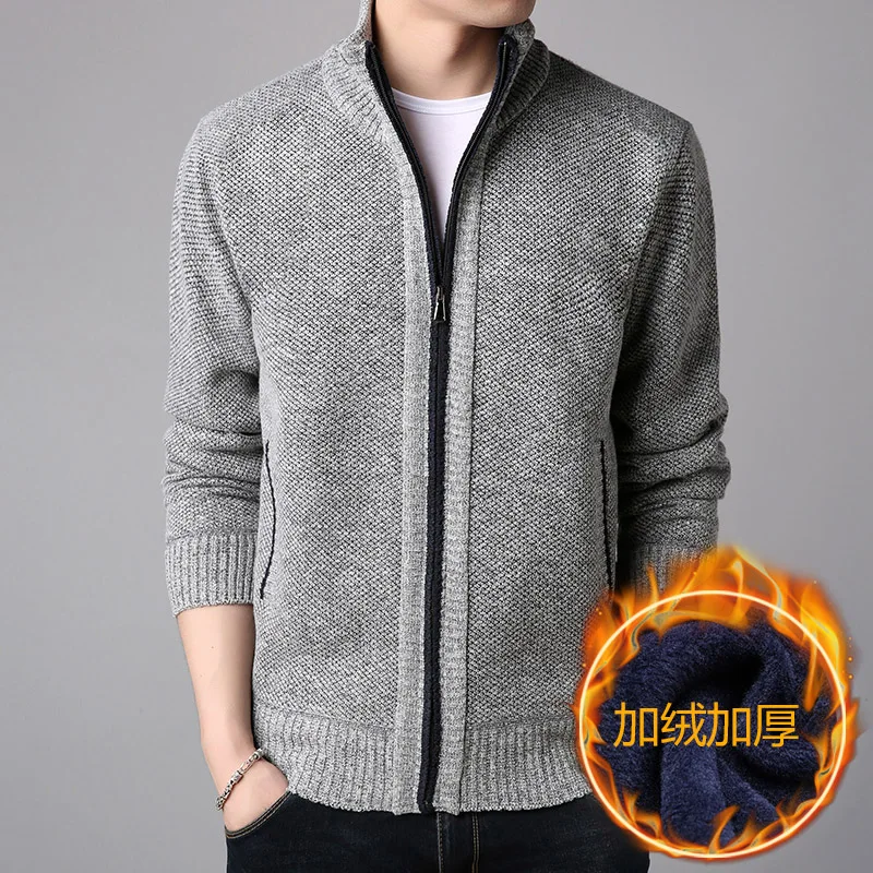 

Men's Knitted Jacket Cardigan Coat Cashmere Woolen Zipper Warm Pullover Sweaters Man Cardigans 2019 Fashion Black Plus Size 3XL