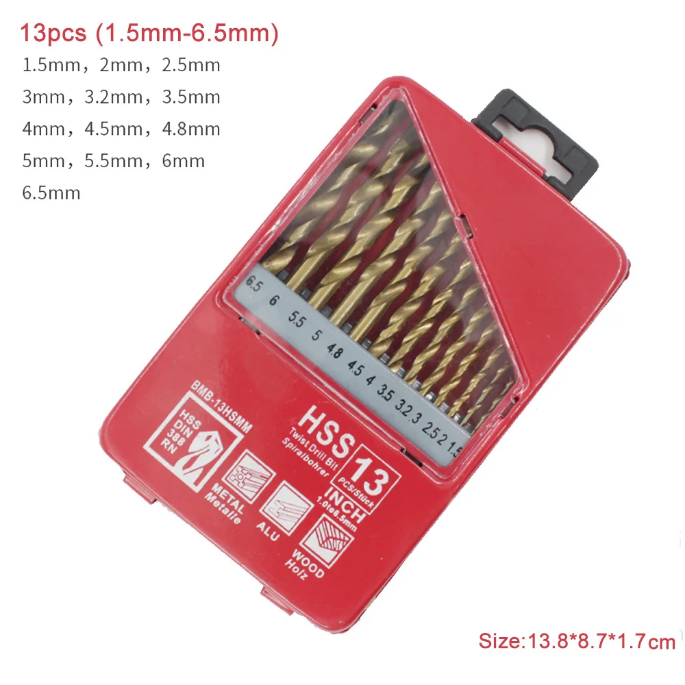 Набор сверл из быстрорежущей стали с титановым покрытием 13/19/25 шт.