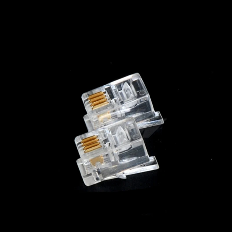 

100Pcs/lot Crystal Head RJ11 4P4C Modular Plug Gold Plated Network Connectors