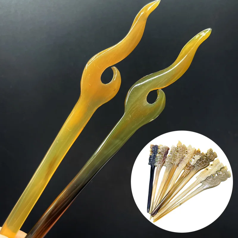Китайские винтажные шпильки для волос с натуральными рожками женские милые