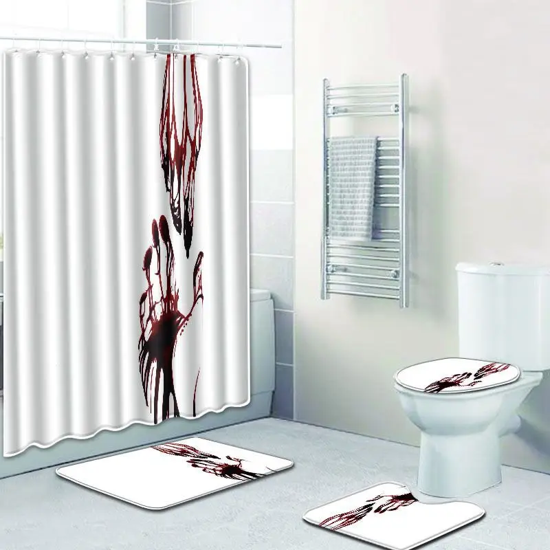 

Zeegle Bath Mat Set Print Pattern Shower Curtain Toilet Seat Cover Waterproof Toilet Shower Curtain Bathroom Curtain with Hooks