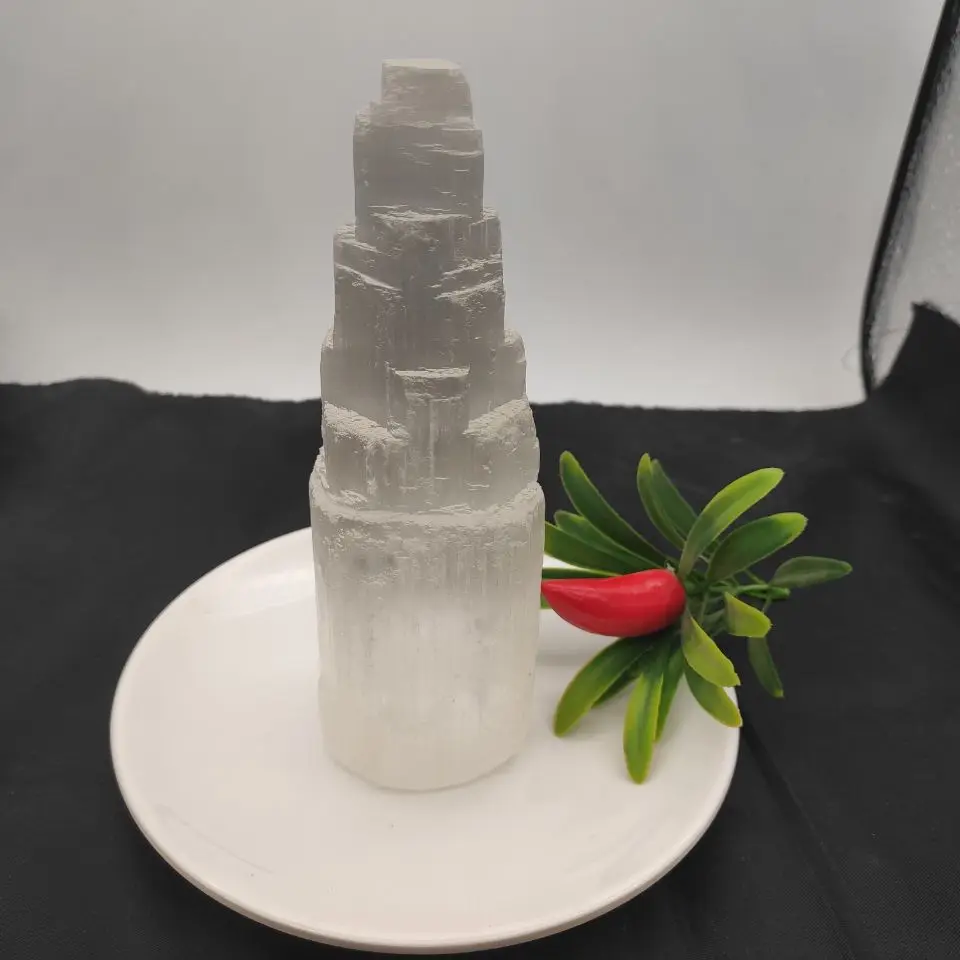 15 см SELENITE из Белого Гипса небоскребок башни замка гипсовая Хрустальная точка |