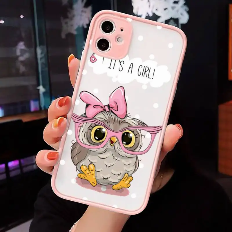 

Baby Cute Owl Phone Case Matte Transparent for iPhone 7 8 11 12 s mini pro X XS XR MAX Plus cover funda