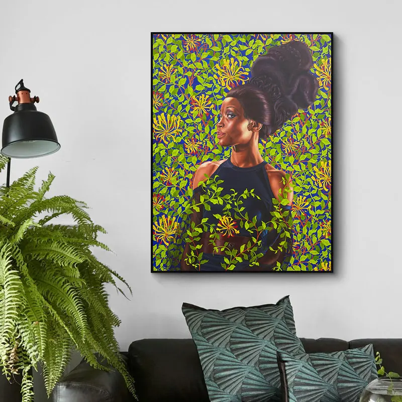 

Modern Africa Art Woman with Green Leaves Cuadros Para Salon Canvas Painting on the Wall Customize Photo Printing Poster Prints