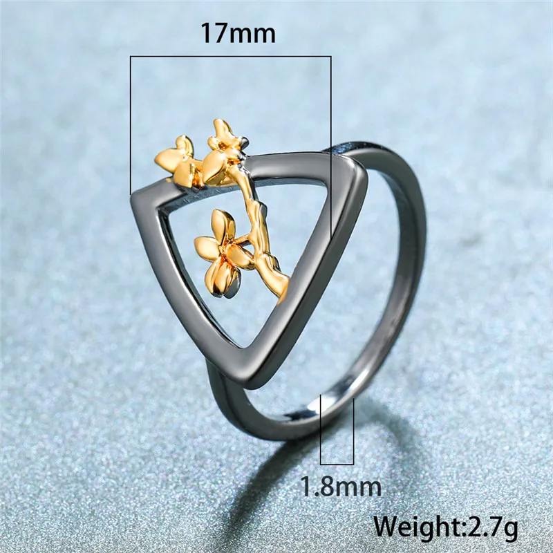 

Minimalist Female Triangle Hollow Thin Ring Vintage Black Gold Wedding Ring Cute Bridal Flower Engagement Rings For Women