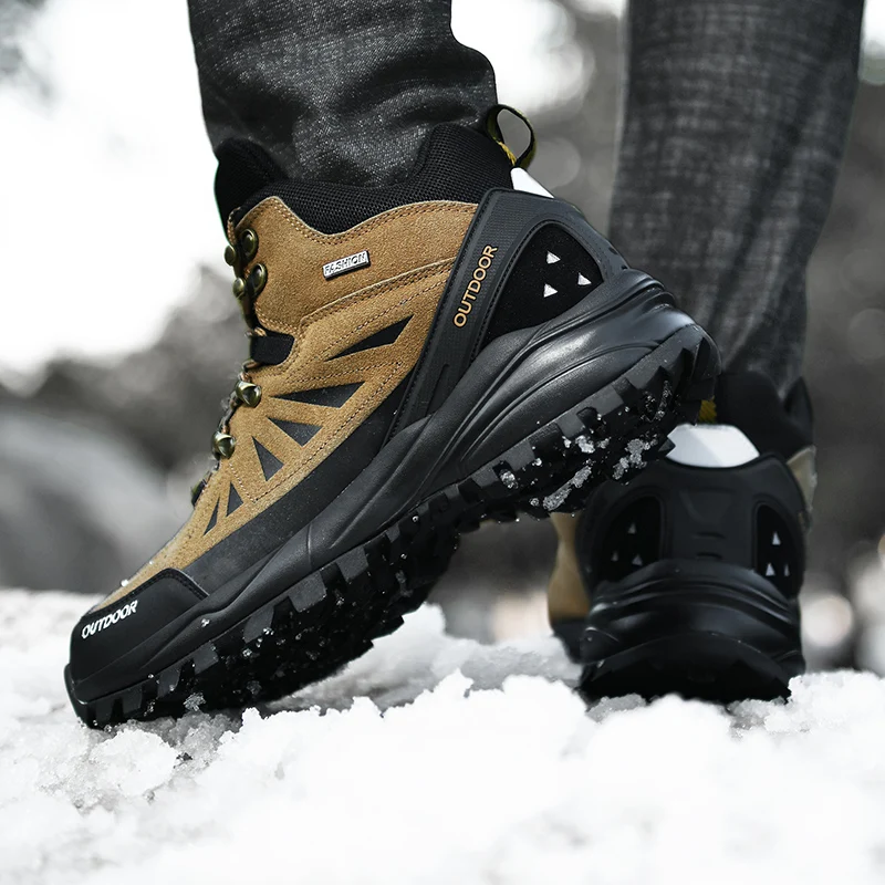New Winter Plush Men's Hiking Shoes Plus Size 39-48 Outdoor Warm Snow Boots Men Camping Boots Non-slip Male Trekking Sneakers