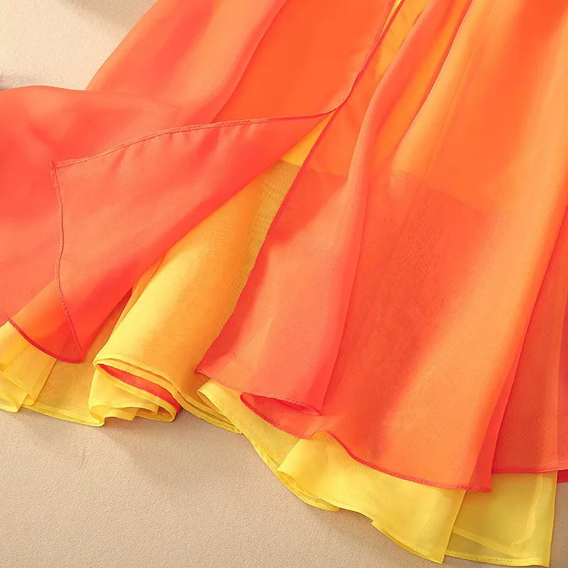 

High Quality Designer Fashion 2020 Spring Summer Dress Women Butterfly Embroidery Split Sexy Sleeveless Sweet Color Block Dress