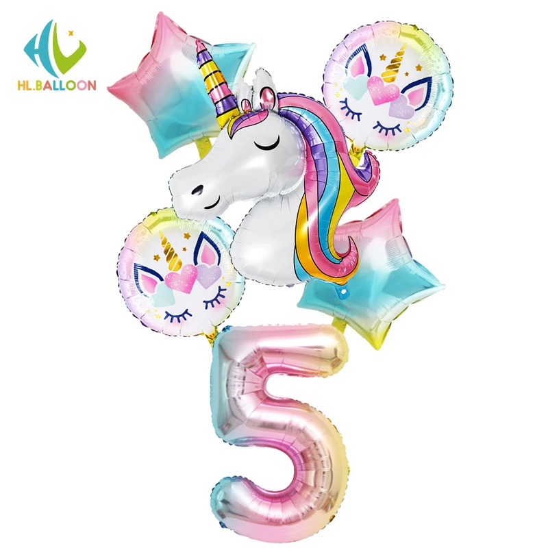 Радужные шарики в виде единорога форме цифр украшение для дня рождения Детские