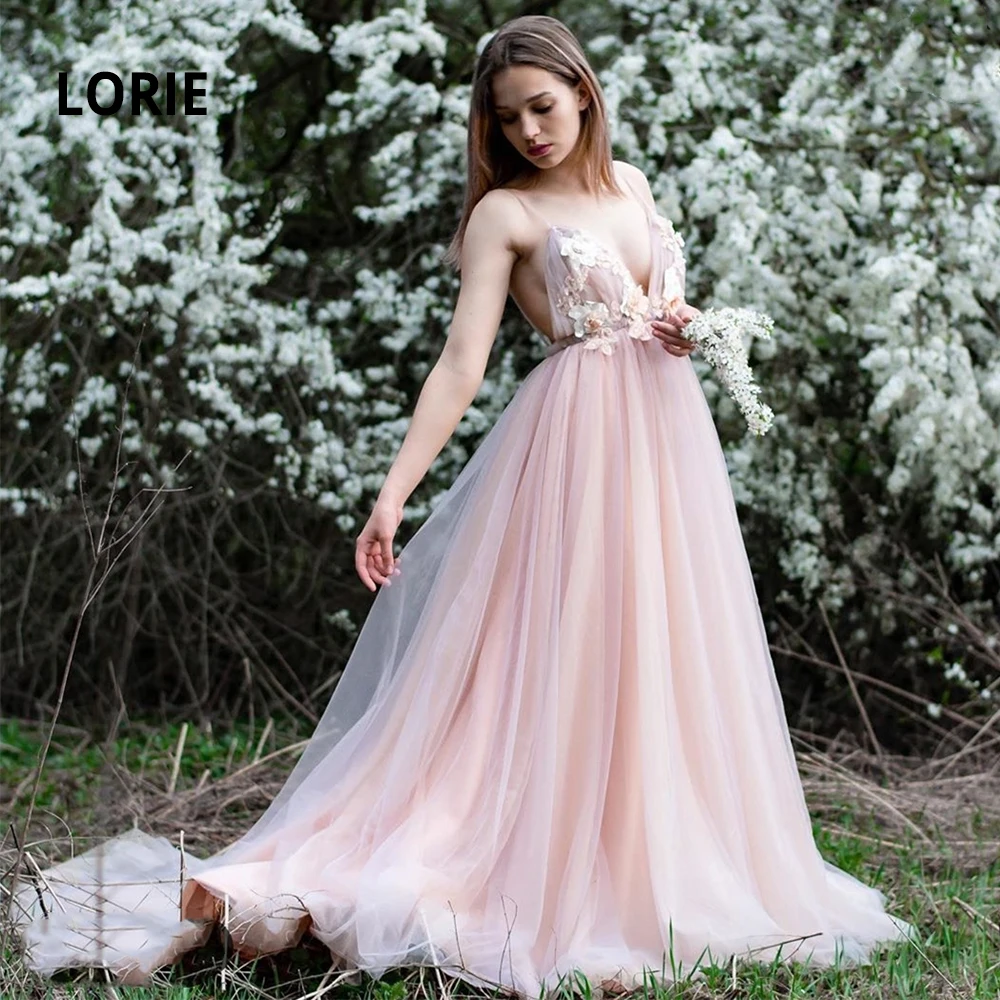 

LORIE Soft Tulle Wedding Dresses Boho 2020 Appliqued V-neck Sleeveless Backless Beach Princess Bridal Gowns Plus Size Customized