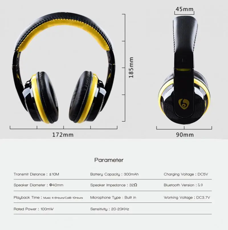 Over Ear Bass Stereo Bluetooth Headphone Wireless Headset Support Micro SD Card Radio Microphone | Электроника