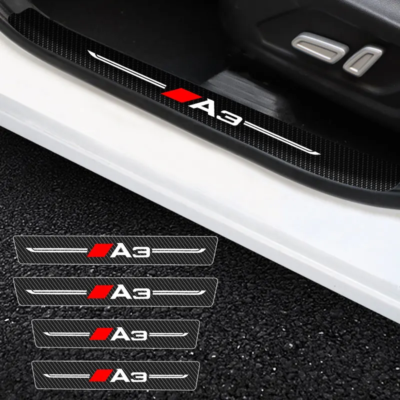 

4X Car Stickers Anti Scratch For Audi A3 2008 2009-2021 Door Sill Protector ​Car Threshold Protection Carbon Fiber Car Stylin