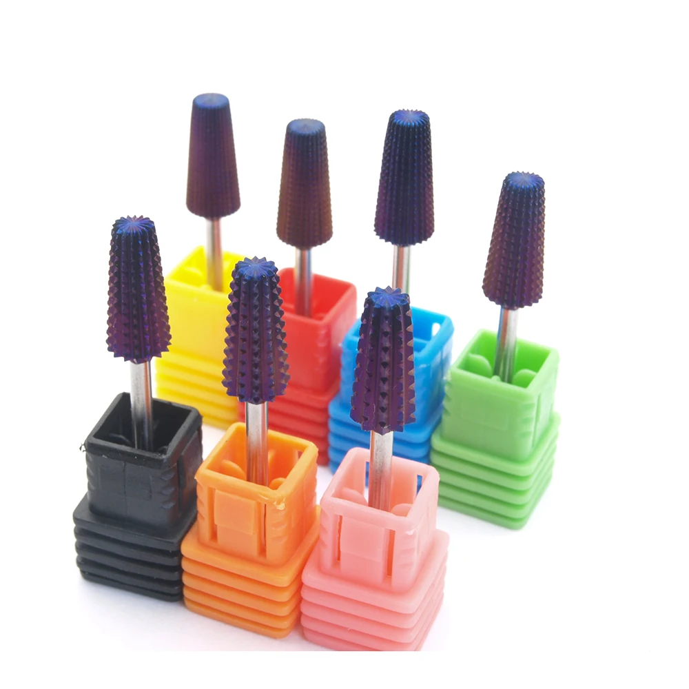 

New Purple Plated 5 in 1 Carbide Nail Drill Bits With Cut 2-Way Drills Tapered Bit Milling Cutter For Manicure Nails Accessories