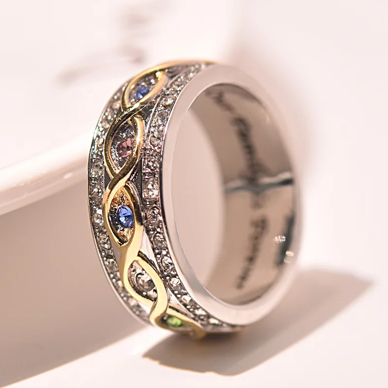 

OMHXZJ RR1076 Wholesale European Fashion Fine Woman Girl Party Birthday Wedding Gift Colorful AAA Zircon 18KT White Gold Ring