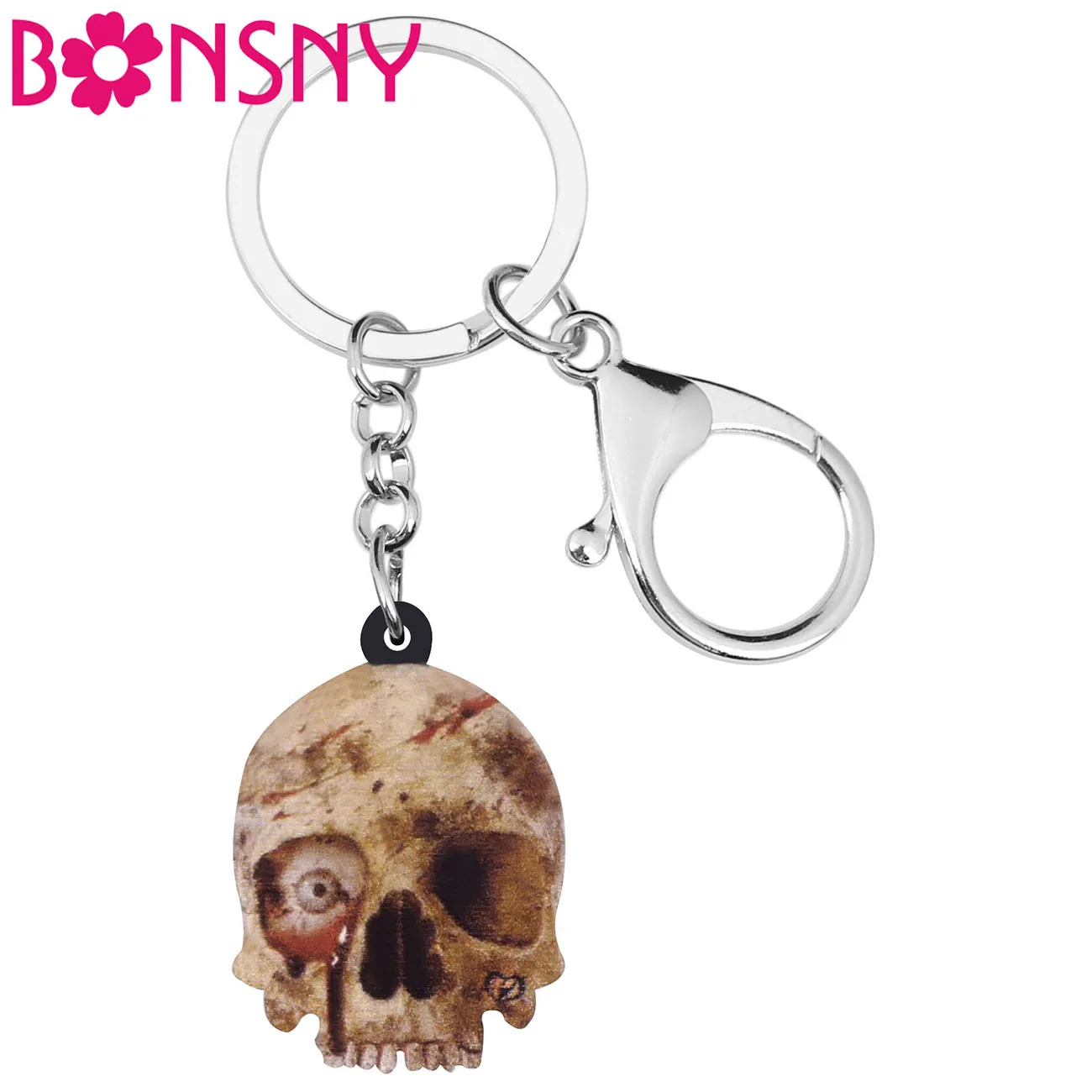 

Брелок для ключей Bonsny, из акрила, с коричневым черепом, для женщин и детей