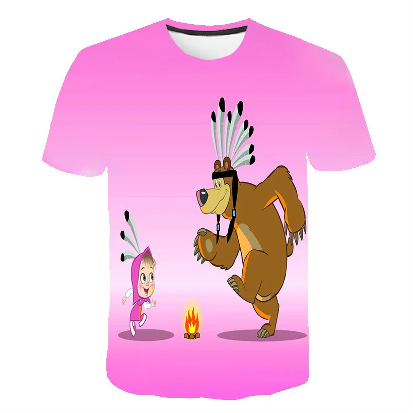 

2021 new summer cute baby and bear animation Harajuku 3D printing casual men and women quality trend T-shirt