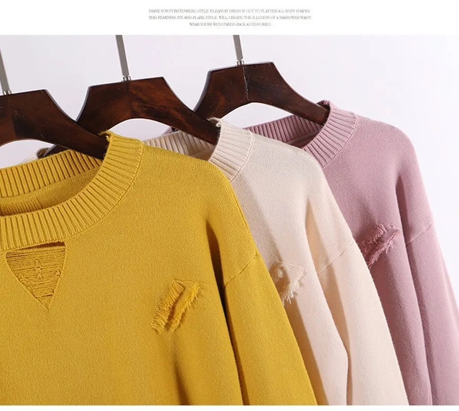 Модные свободные вязаные свитера с круглым вырезом и кисточками для женщин 2018