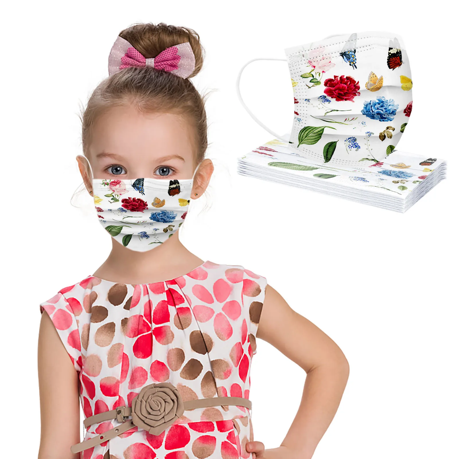 

10PC Child Kids Disposable Masks Industria 3-layer Filter Masks Floral Printed Facemask Decoration Party Masque