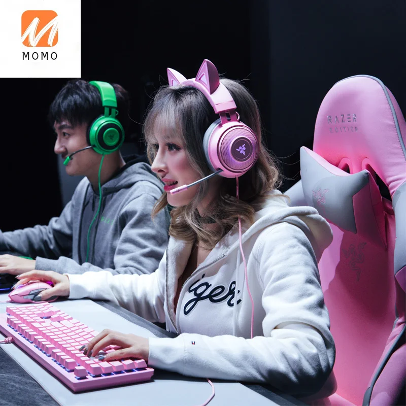 

Cute Cat Version Pink Crystal USB Headset Wired E-Sports Computer Game Headset with Microphone
