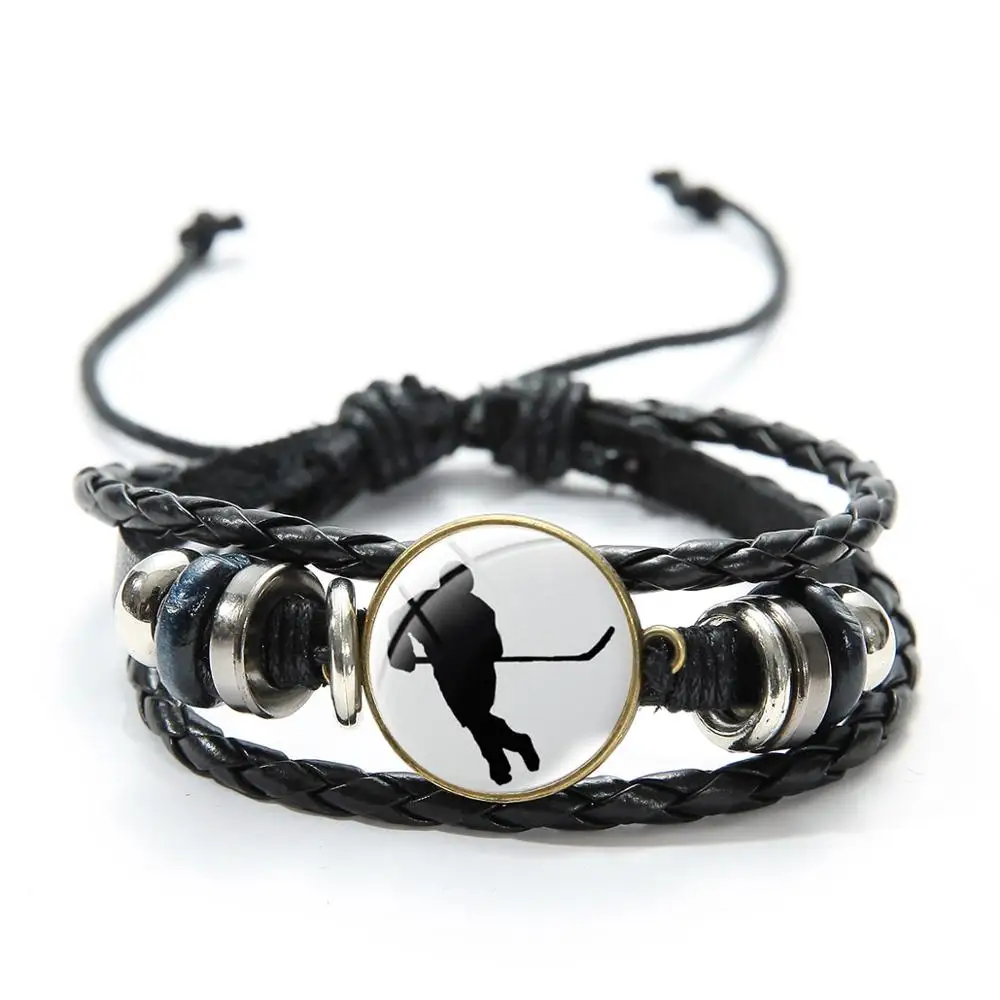 Винтажный стиль хоккеист силуэт художественный Браслет спортивная игра Хоккей