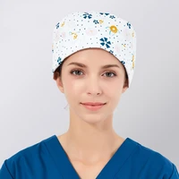 flower printing men women scrub capsshortlong hair nurse accessoriespetbeauty salondenistry clinic work hat