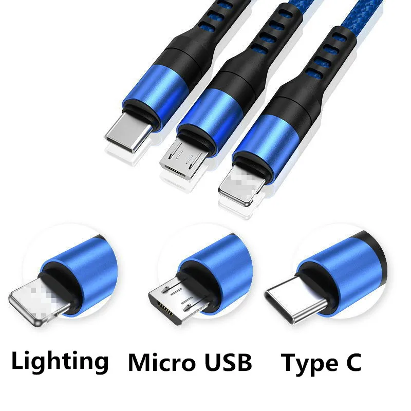 Зарядный кабель 3 в 1 для IPhone 11 Xs XR X 8 7 Plus Micro USB Type C Huawei Xiaomi многофункциональные