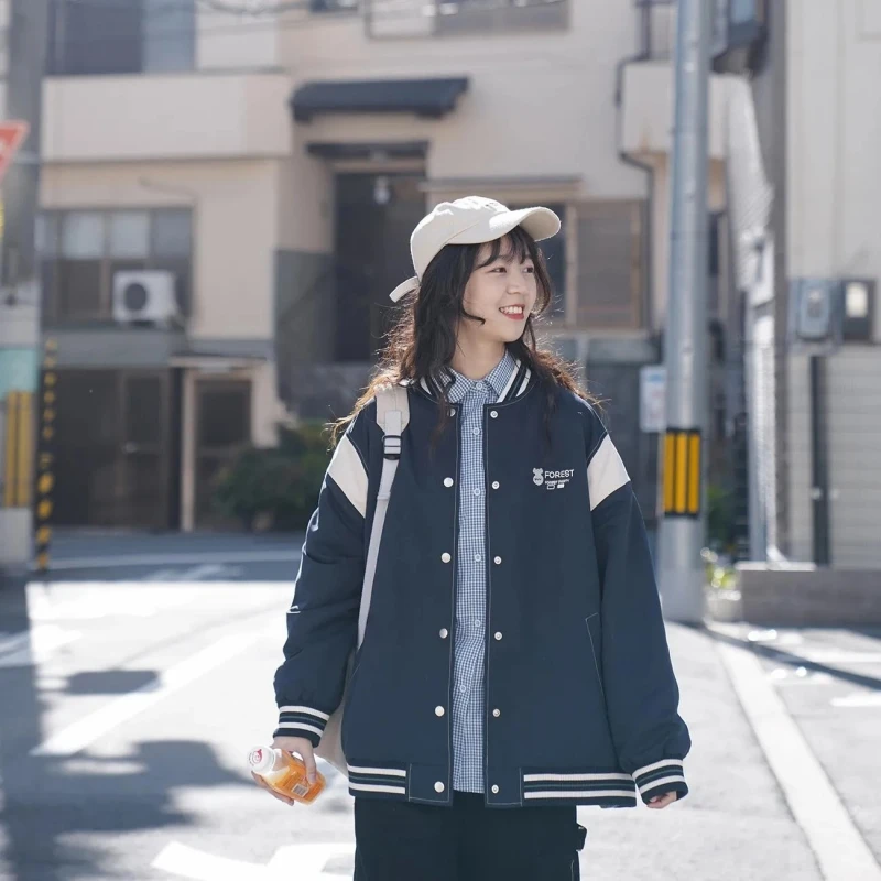 

Women's Coat Loose Students 2021 Spring and Autumn New Splicing Button Baseball Uniform All-match Casual Jacket Top