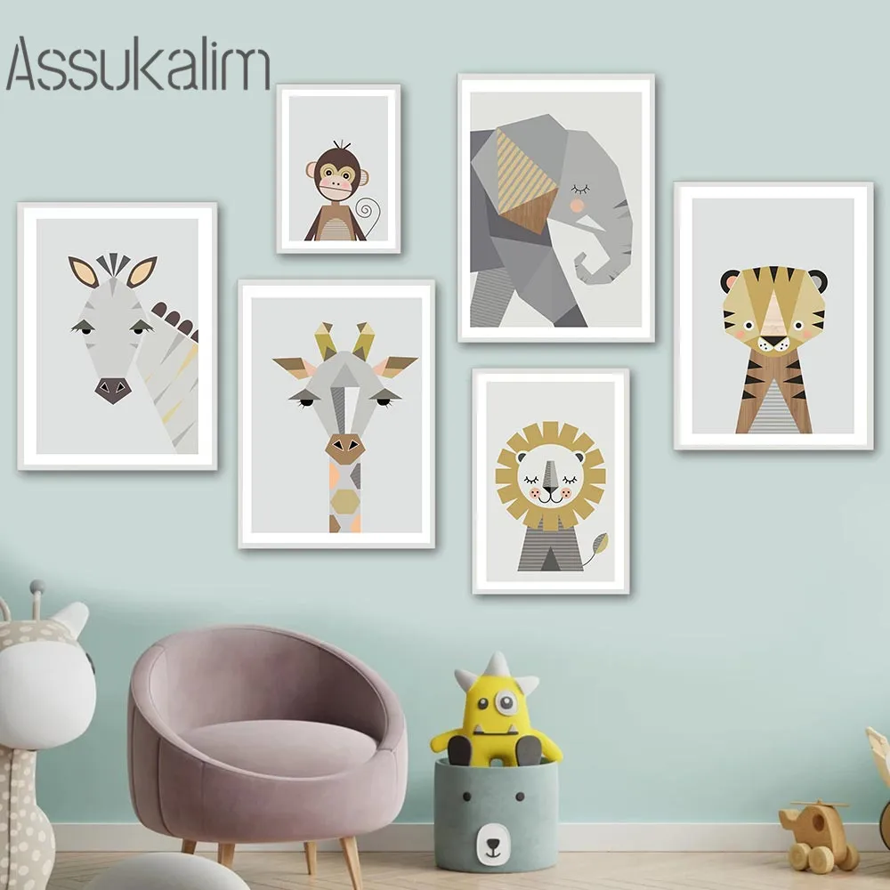 

Nursery Wall Art Painting Animals Posters Elephant Lion Wall Poster Monkey Giraffe Canvas Print Nordic Boys Bedroom Decoration