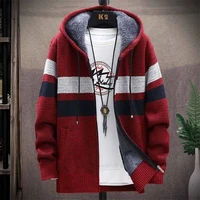 zipper coat 2021 sweater warm mens thick striped wool fleece hooded cardigan jumpers men long sleeve knitted sweaters hombre