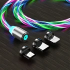 СВЕТОДИОДНЫЙ Магнитный зарядный кабель 1 м2 м Micro USB Тип C зарядный шнур потоковый светящийся кабель для передачи данных для iPhone Huawei Samsung Kable