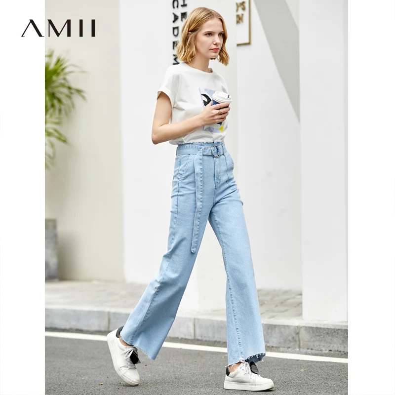 Amii минималистичные широкие брюки джинсы для женщин повседневные однотонные с