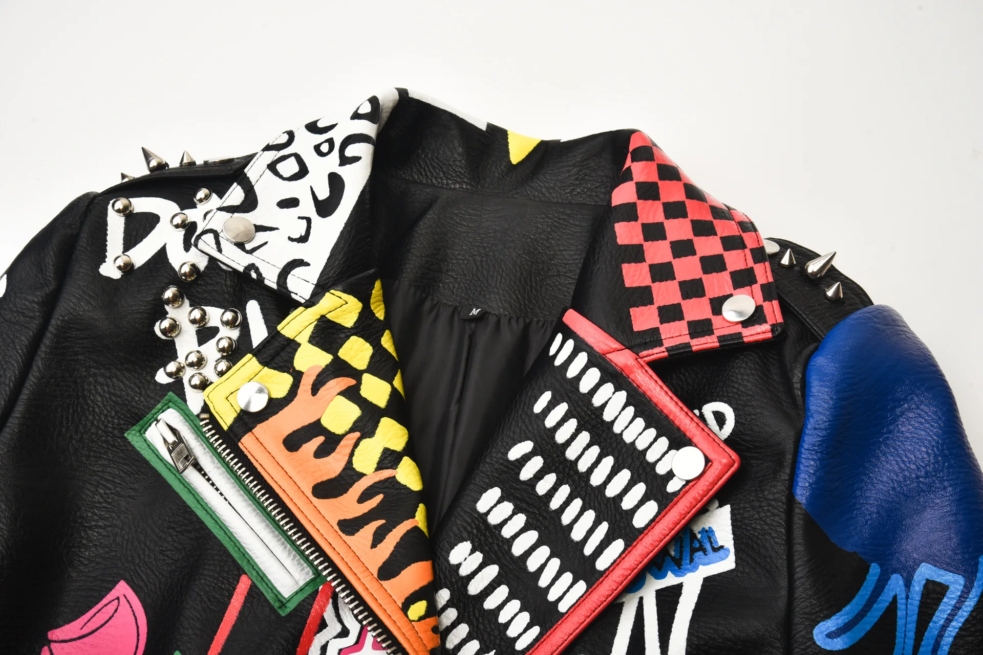 Winter new style lapel zipper graffiti heavy industry printing black punk street fashion short coat women