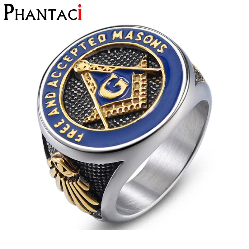No Fade High Quality Stainless Steel Rings For Men Mason Freemasonry Retro Men's Ring Masonic  Ring Hiphop Silver Color Anillos 1