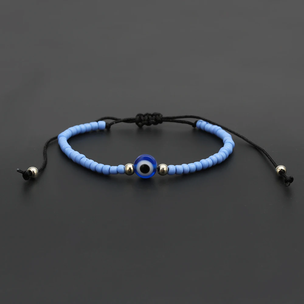 Lucky Eye Miyuki Bead синий браслет evil Eye Плетеный Браслет-цепочка Strand браслет регулируемые ювелирные изделия для женщин и мужчин EY6483