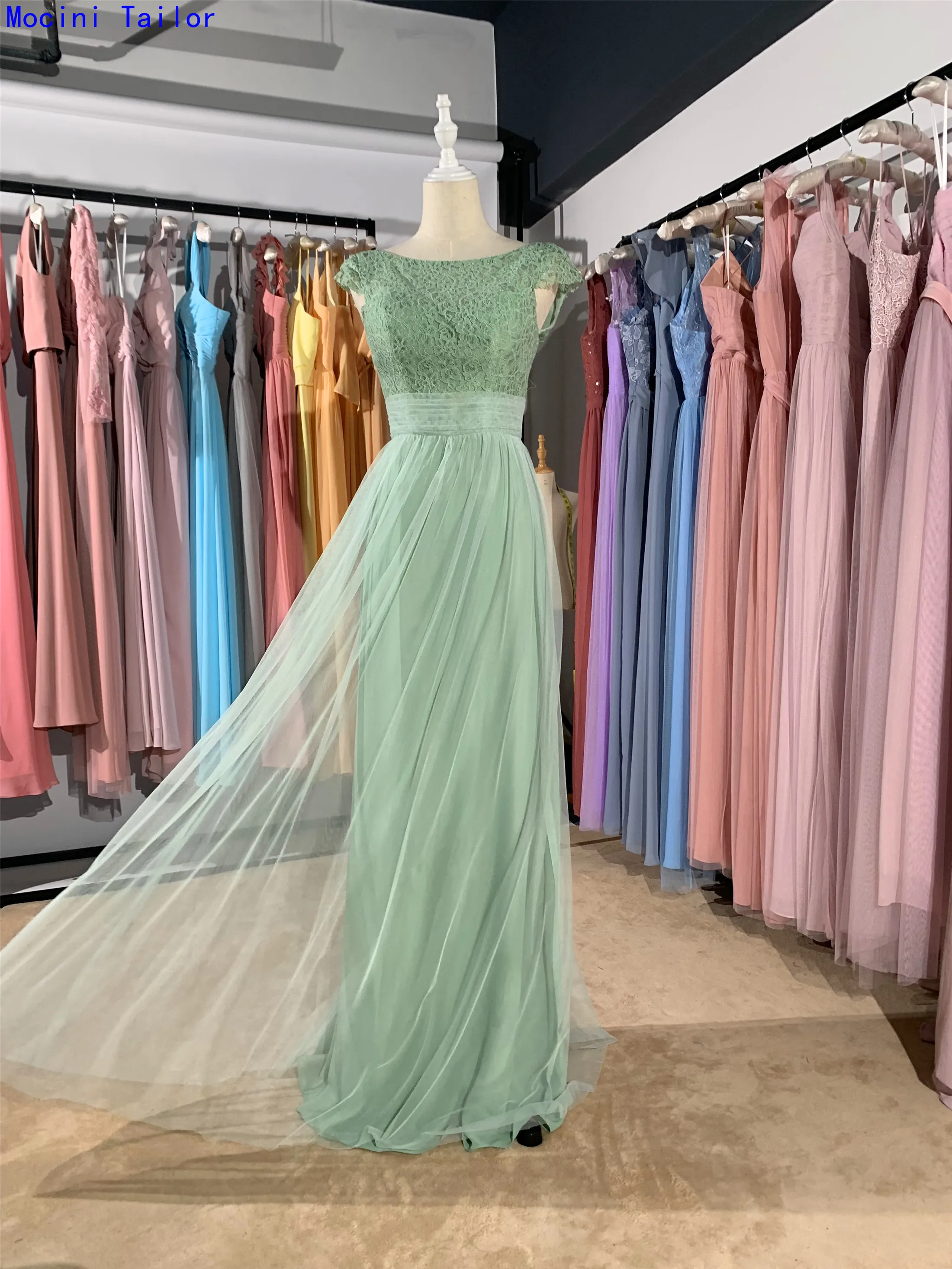 Пастельно зеленое Тюлевое кружевное шифоновое платье подружки невесты 2021 цветов