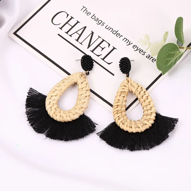 

2021 Holiday Beach Bohemian Weave Tassel Earrings Fringed Dangle Hanging Earrings Ear Jewelry