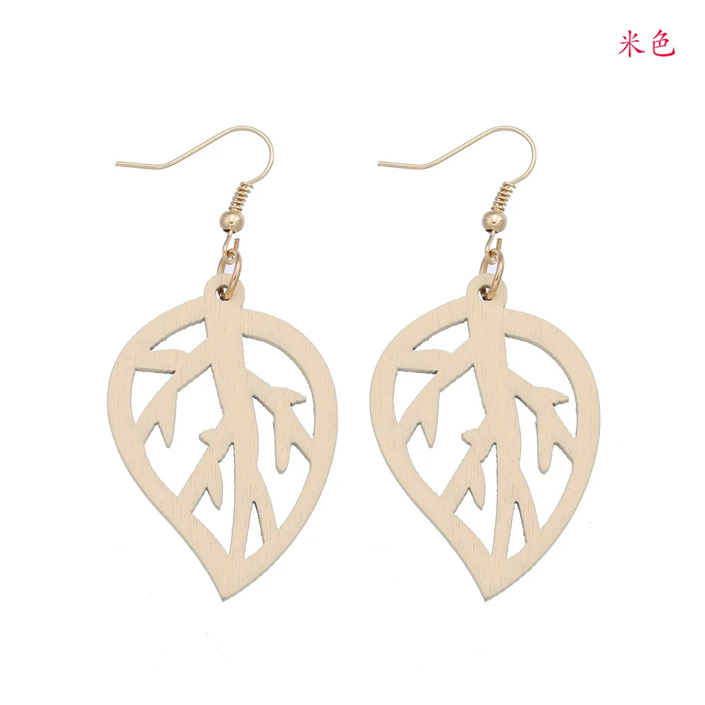 Золотые Висячие желтые деревянные трендовые женские серьги в виде листьев