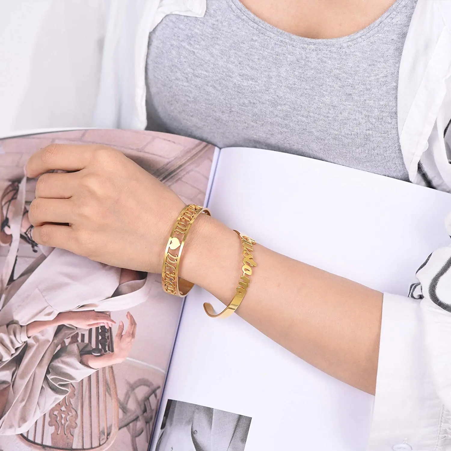 U7 Engravable Cuff Bracelet Custom Engraved Personalized Name Bracelets for Women Teens Girls Gold Handmade Nameplate Bangle