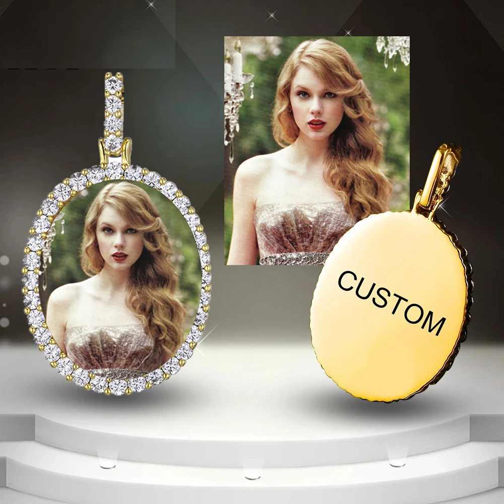 

Hip Hop Oval Custom Photo Memory Medallions Iced Out Solid Back AAA+ Cubic Zircon Personalized Necklace Pendant Men Jewelry