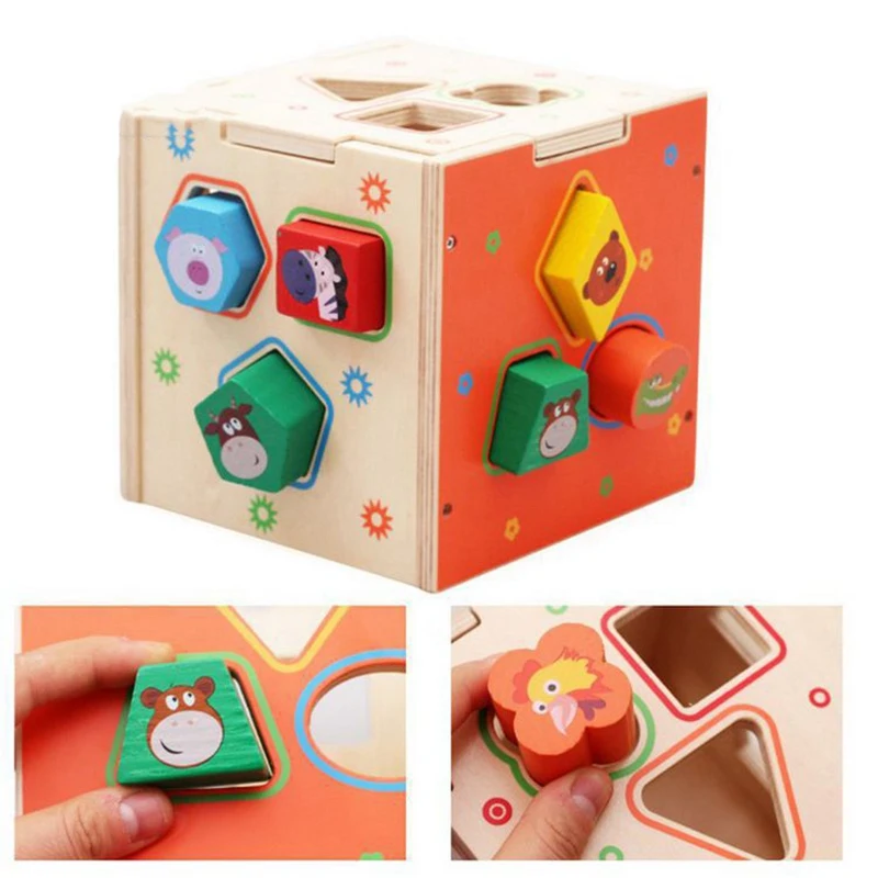 

Geometric Shape Wooden Children's Early Educational Toys Pair Building Blocks Cartoon Box Preschool Children Toys