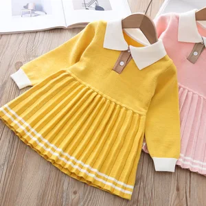 Осенне-зимние детские платья для девочек; Однотонная одежда с длинными рукавами; Вязаная одежда для маленьких девочек; Платье принцессы; vestidos