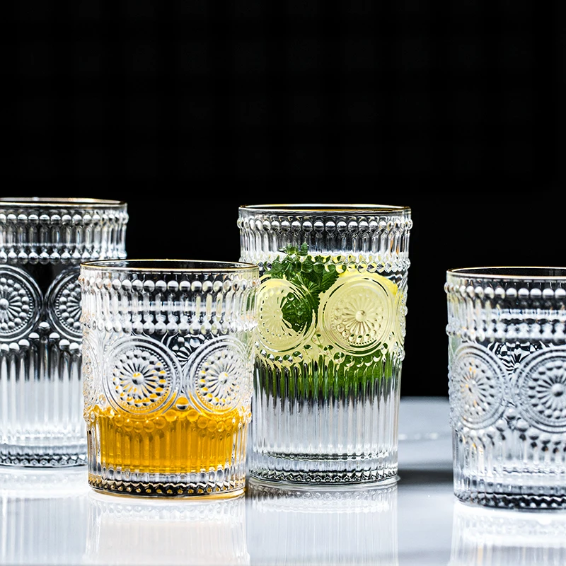 Творческий с тиснением и изображением солнца кружки цветами бар Стекло вина es