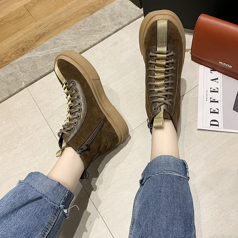 

2020 autumn and winter Korean women's casual shoes flat heel comfortable round toe high-top women's shoes hiking shoes