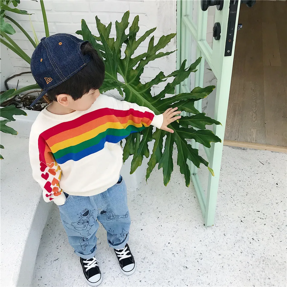 Tonytaobaby/осенне-зимняя одежда; Новинка; детская одежда с радугой; Свободный пуловер; свитер; свитера для мальчиков и девочек