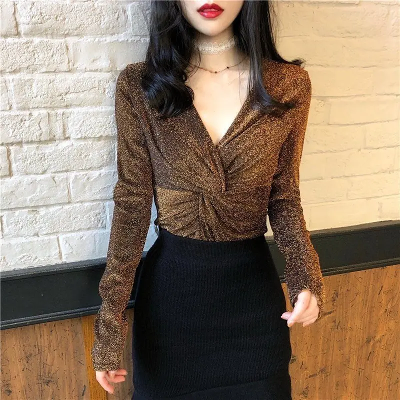 Футболка LIBERJOG Женская стрейчевая пикантный Приталенный топ с длинным рукавом