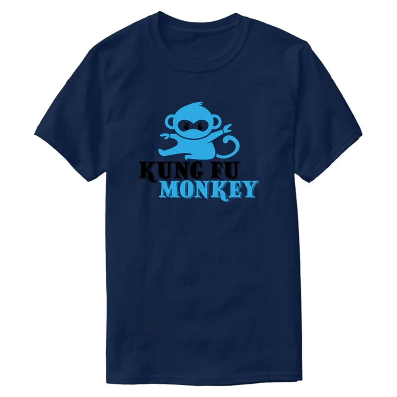 Вязанная модная футболка с рисунком кунг фу обезьяна синяя/черная Мужская из 100%