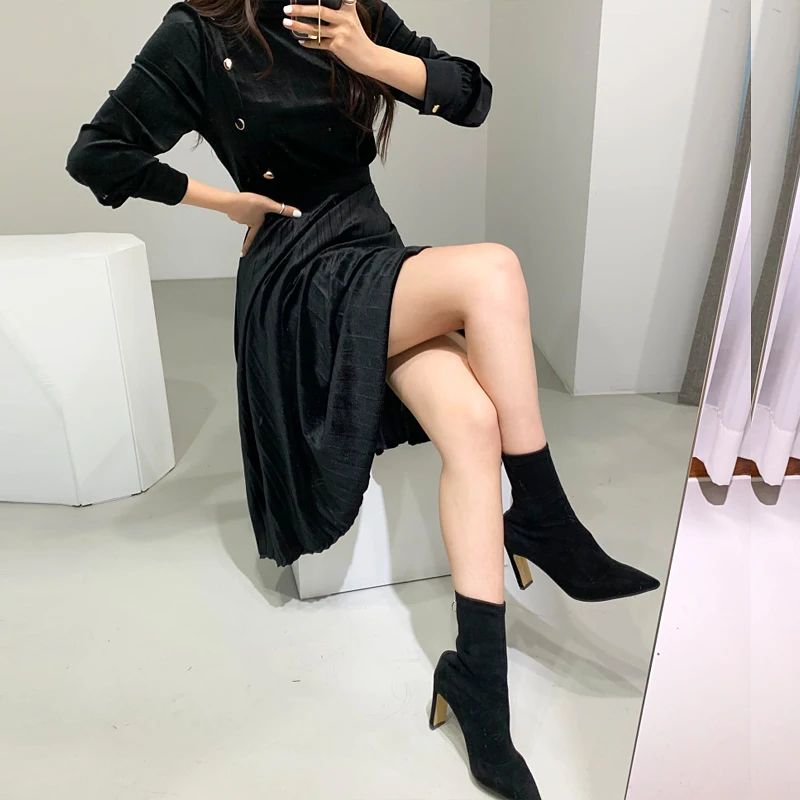 Винтажное женское платье тонкое длинное с бархатной плиссировкой ~ платья