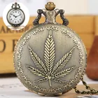 Античная бронза кварцевые аналоговые Мужские и женские карманные часы персонализированные листьев чехол с арабскими цифрами Циферблат часов сплава ожерелье цепь