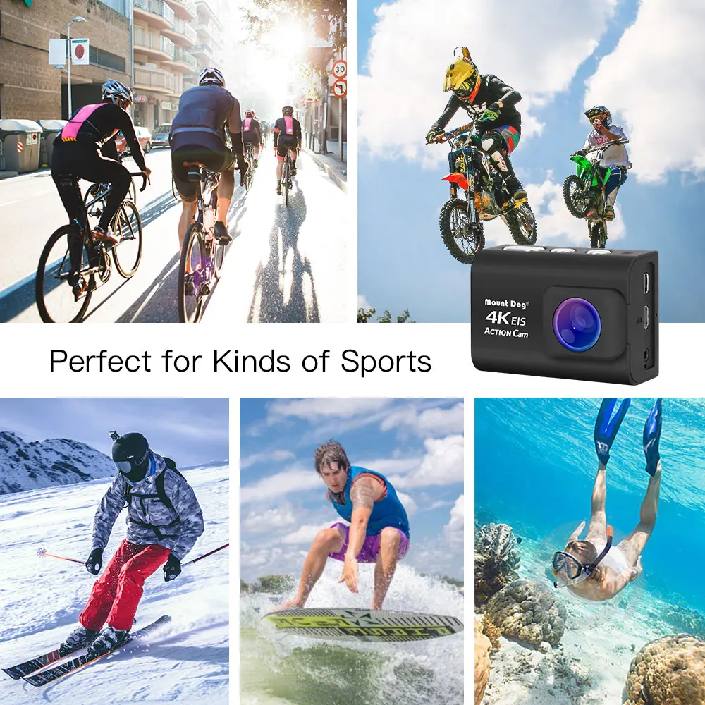 Экшн камера HD 4K Спортивная со встроенным Wi Fi EIS внешний микрофон с дистанционным