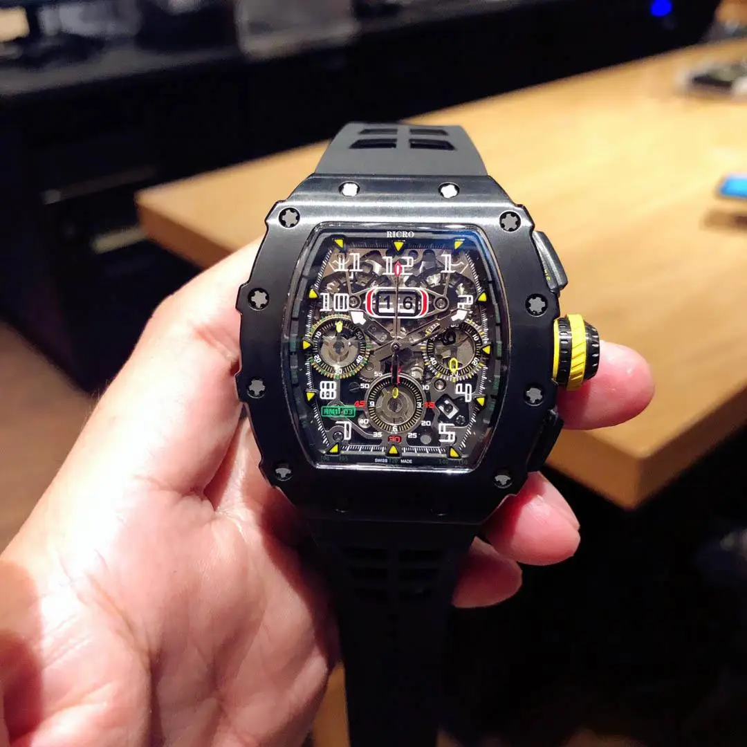 

Luxury Brand New Mens Watch RM11 Automatic Mechanical Stainless Steel White Black Red Rubber Glass Back