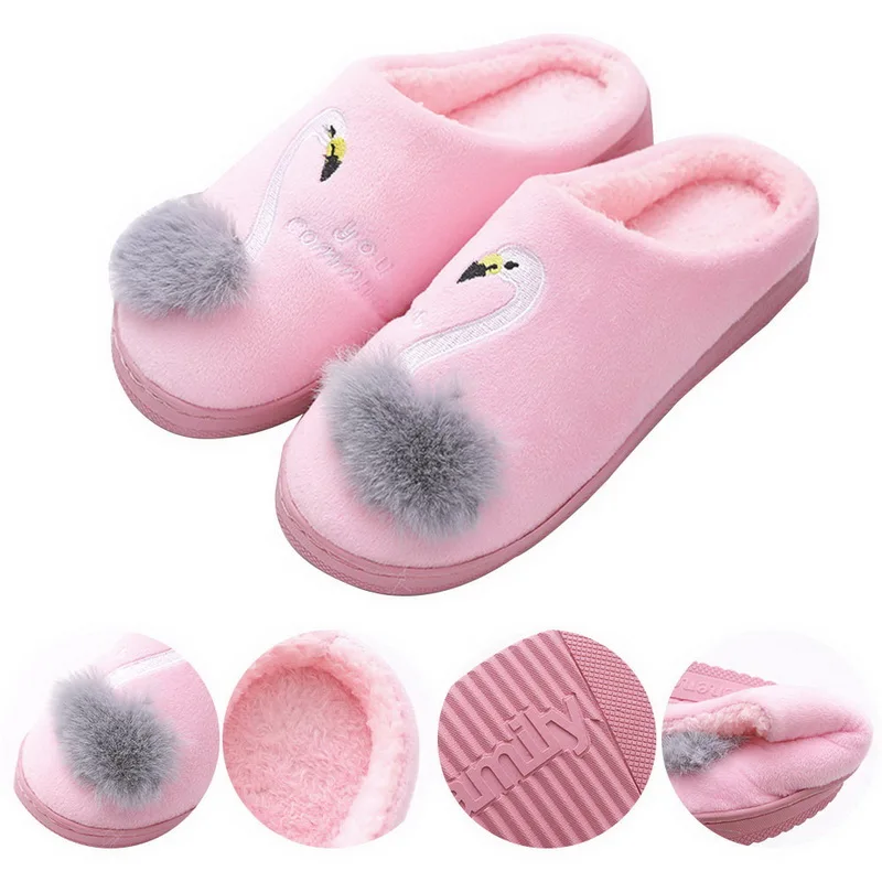HEFLASHOR/2019 г. милое животное Фламинго тапочки зимние теплые меховые шлепанцы Zapatillas